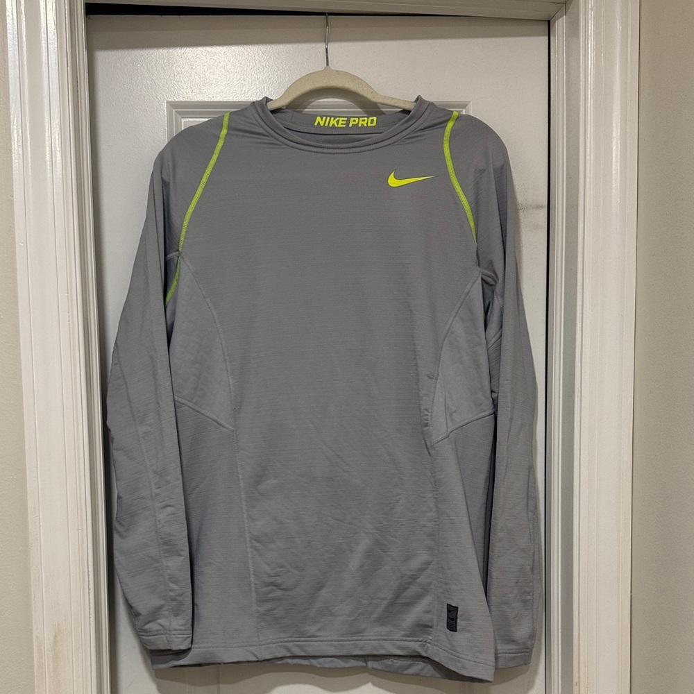 Nike Pro HyperWarm Shirt in Gray with Yellow Accents